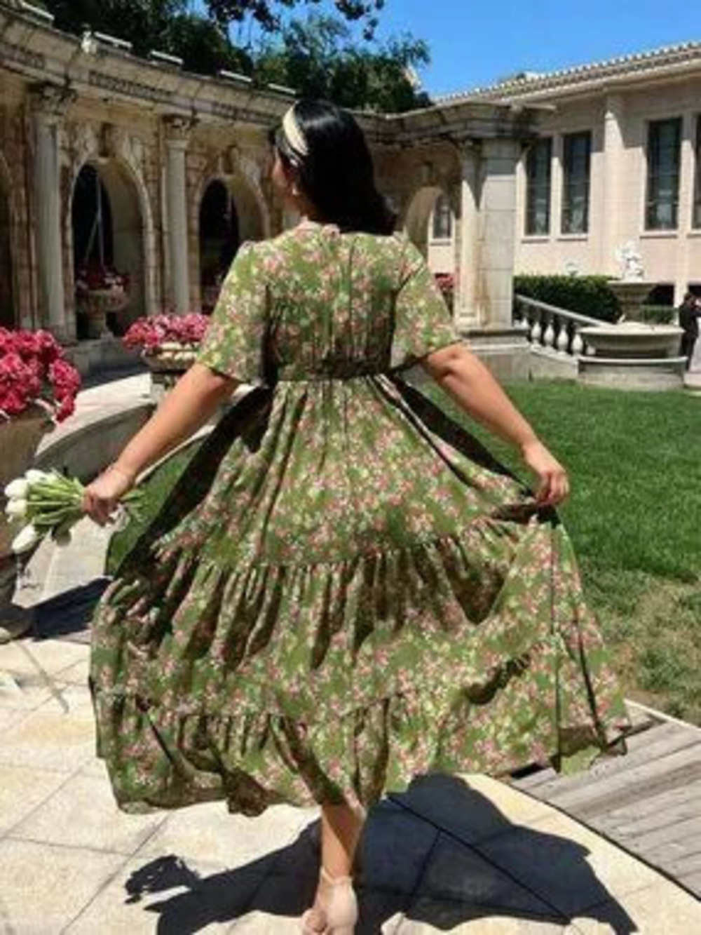 Navy Blue Elegant Boho Women's Ruffle Short Sleeve Dress